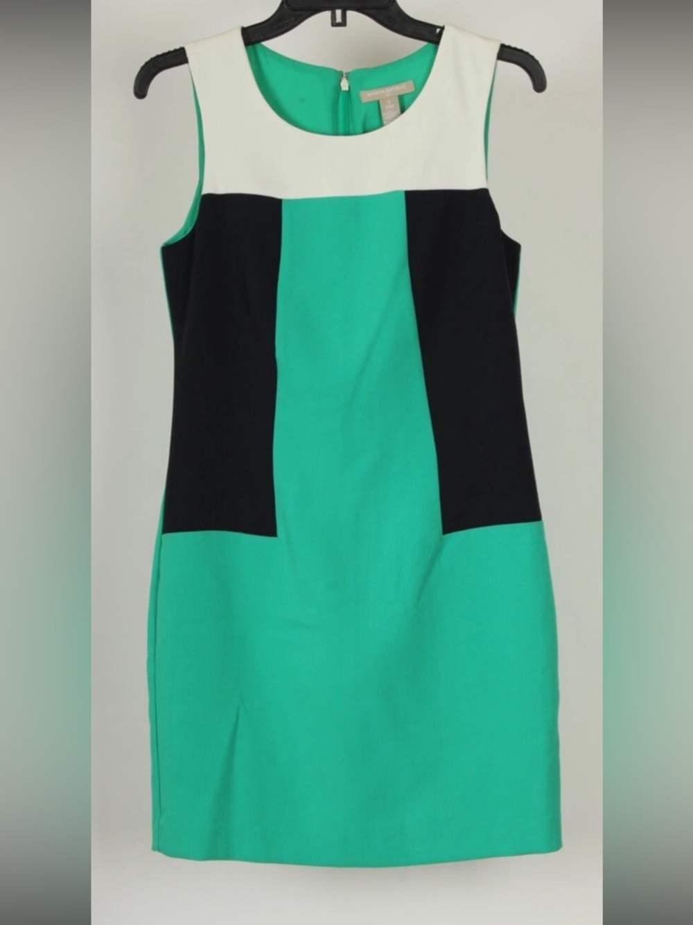 Banana Republic Women’s Dress 2 Green White Blue Sheath Sleeveless Lined Stretch